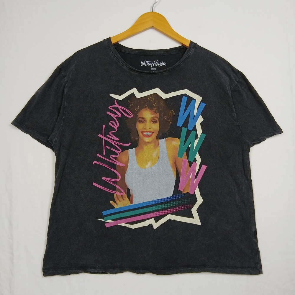 Whitney Houston Graphic T-Shirt Black Mineral Wash Retro 80s Style Size M